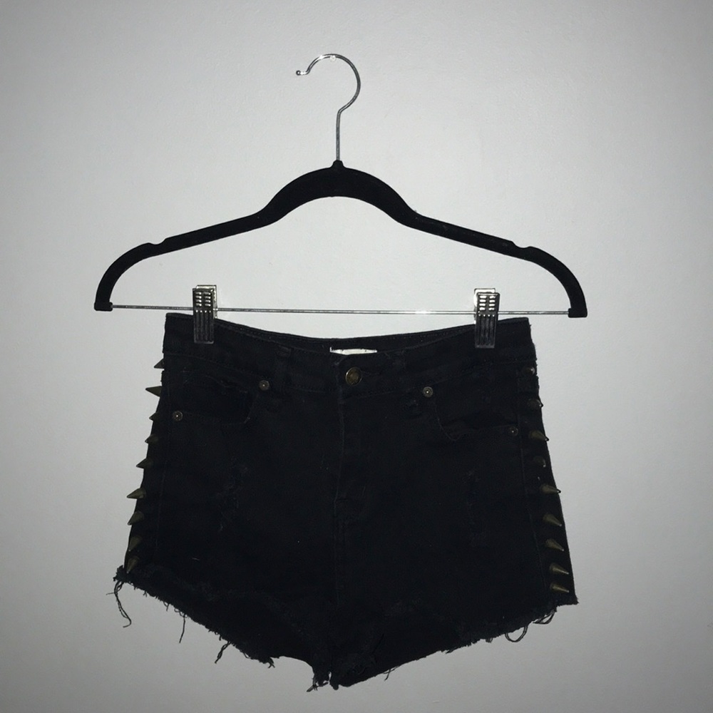 F21 Black with Gold Spikes High Waisted Jean Short